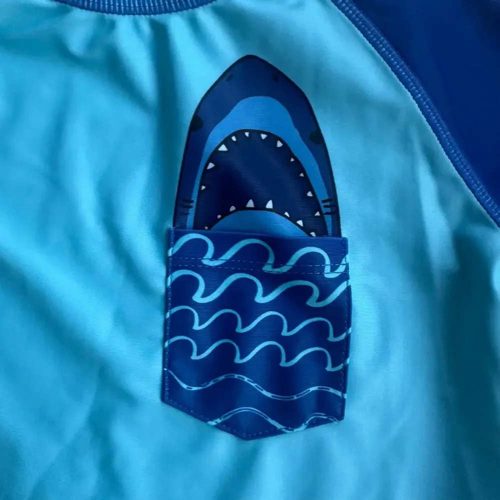 Andy & Evan Boys Blue Shark Pocket Rashguard - 3T
